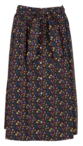 ACOTE LUNA - Falda acampanada de talle alto en algodón estampado en negro