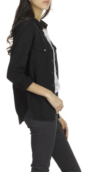 ACQUAVERDE Camisa recta de cuello clásico de algodón en negro