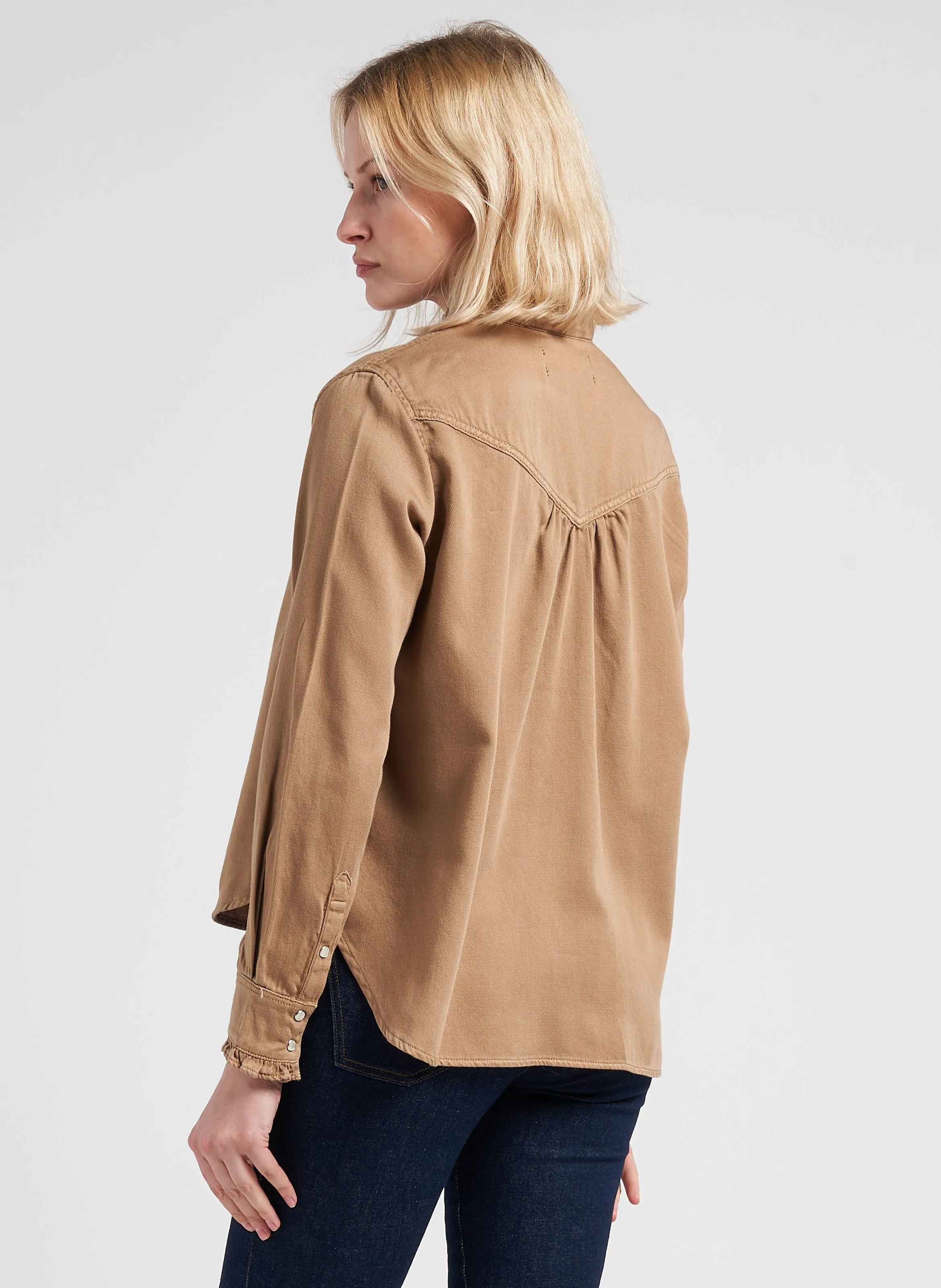 ACQUAVERDE GABY - Camisa de algodón con cuello victoriano en marron