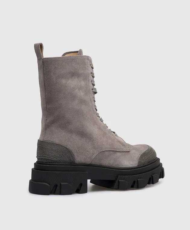 Babe Pay Pls Gray suede boots with monil chain