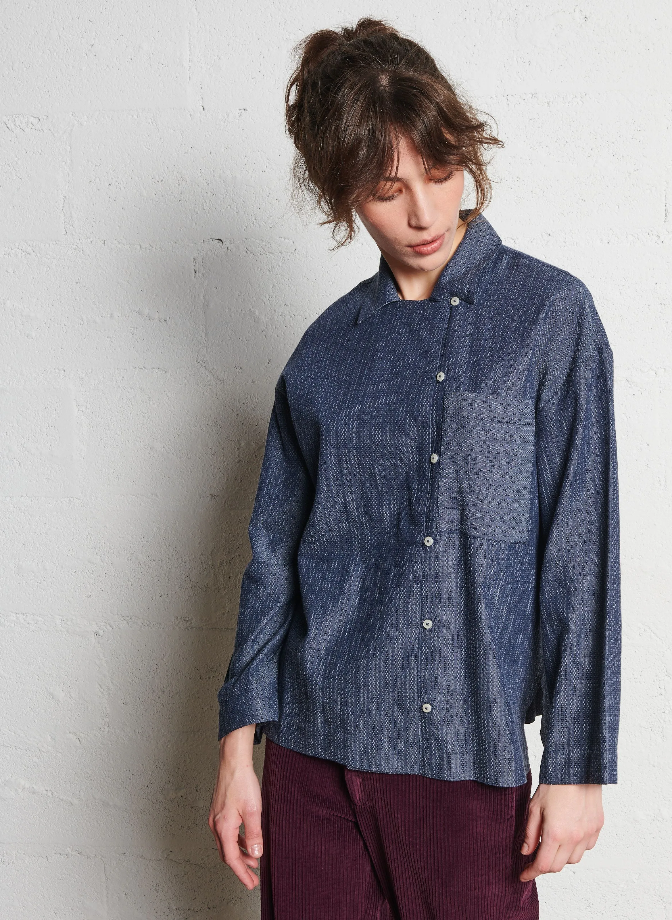 BENSIMON MARILOU - Camisa holgada de jacquard de algodón en azul