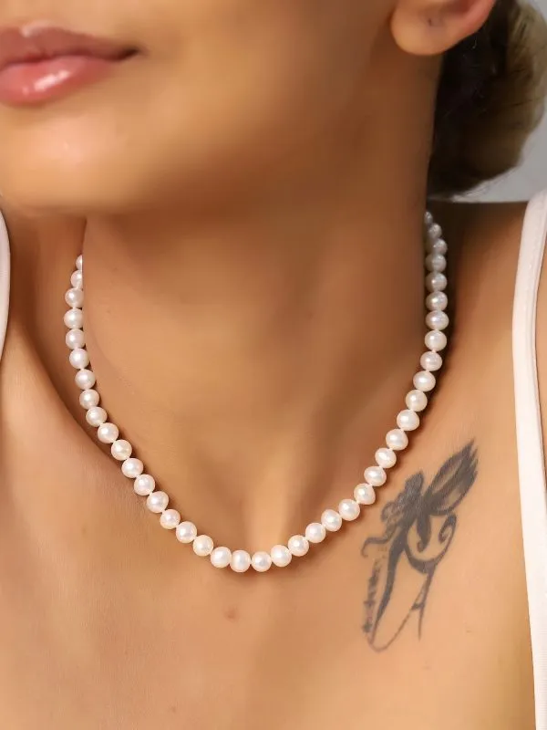 Collar Perla Cultivada en Plata y Plata con Baño de Oro