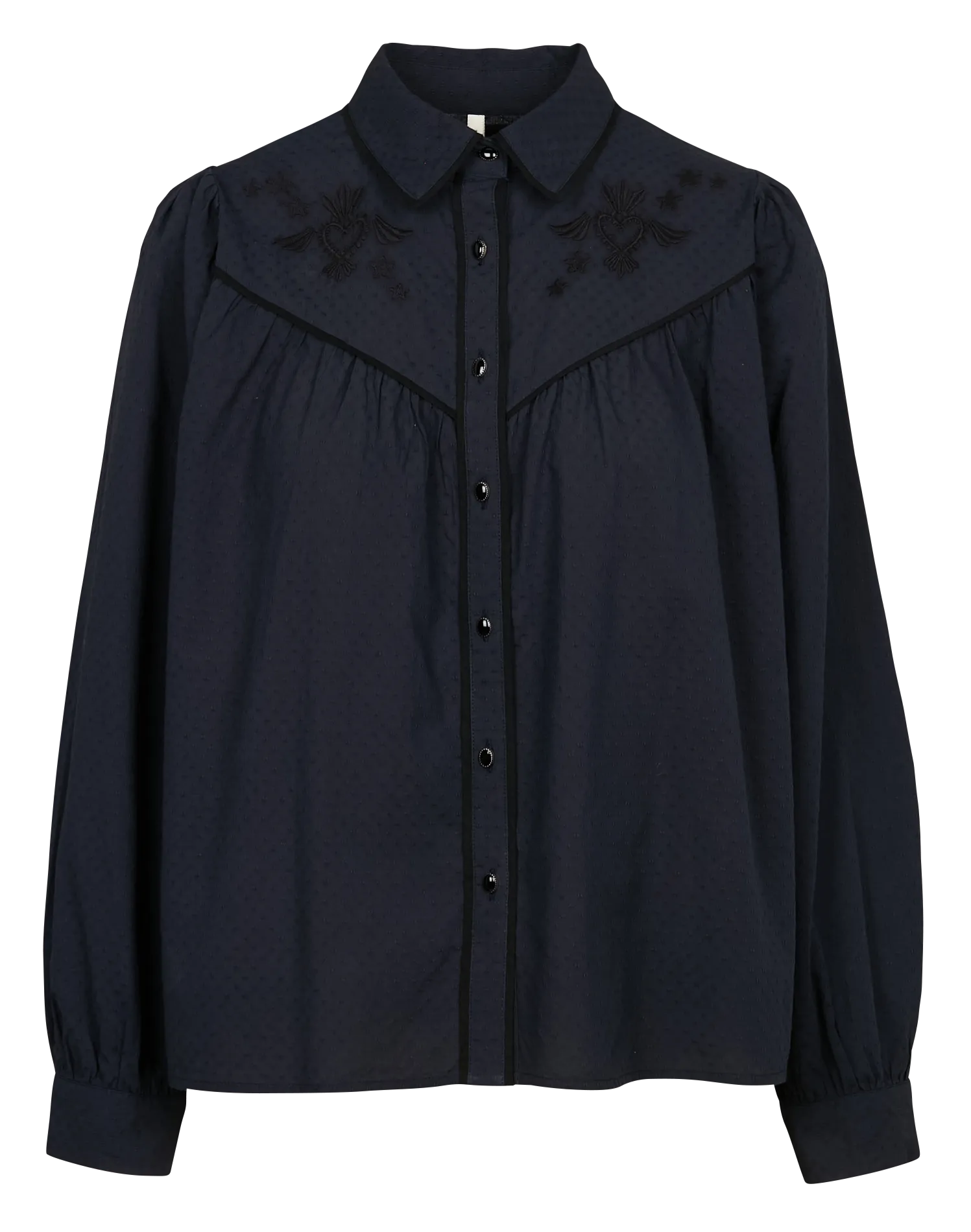 I CODE Camisa jacquard con bordados de algodón en azul