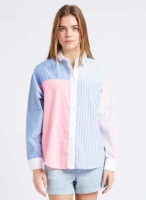 INDEE Camisa holgada de mezcla de algodón a rayas en azul