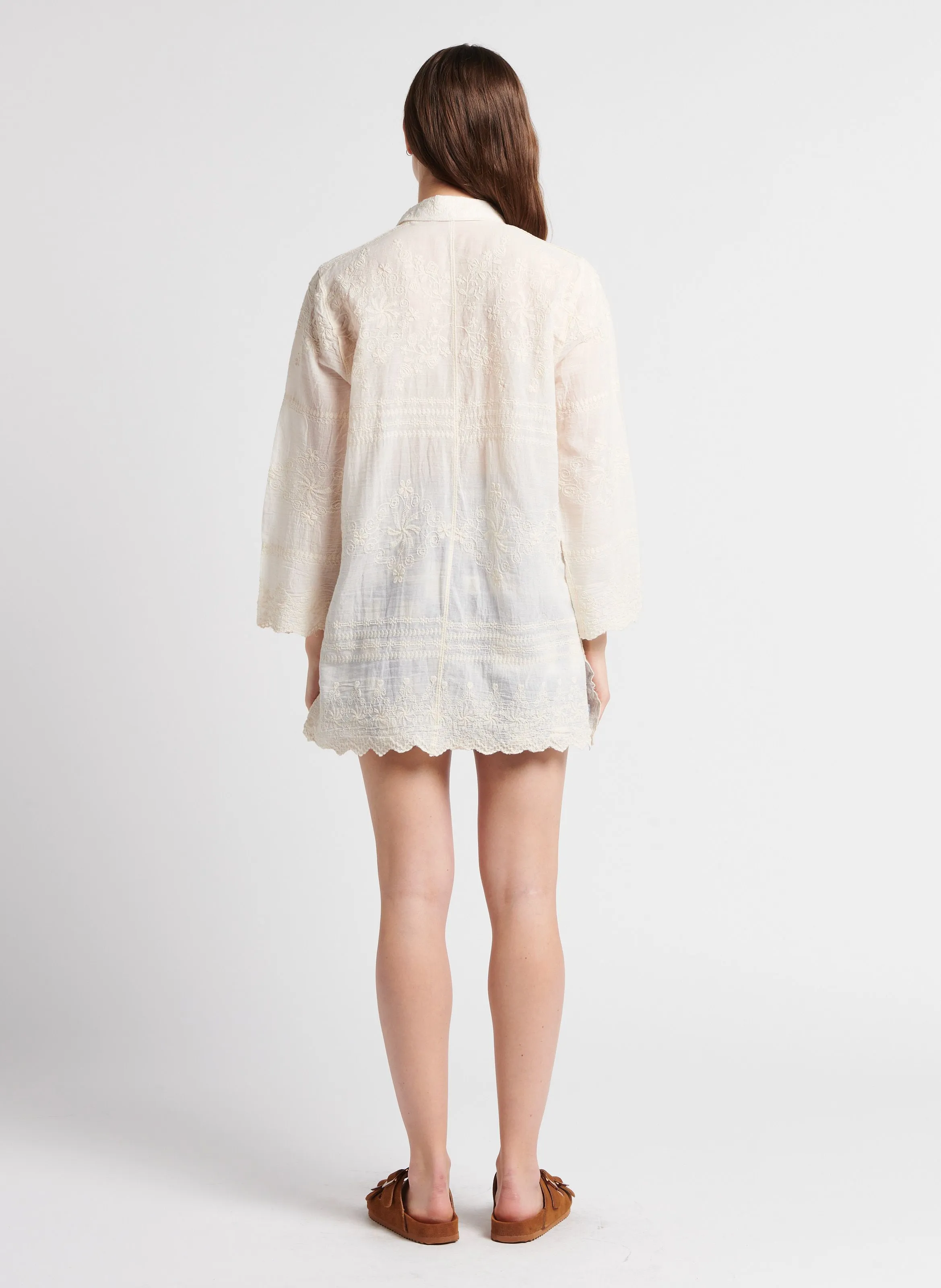 KARL MARC JOHN CHIRELLE - Camisa larga recta con bordado de algodón en beige