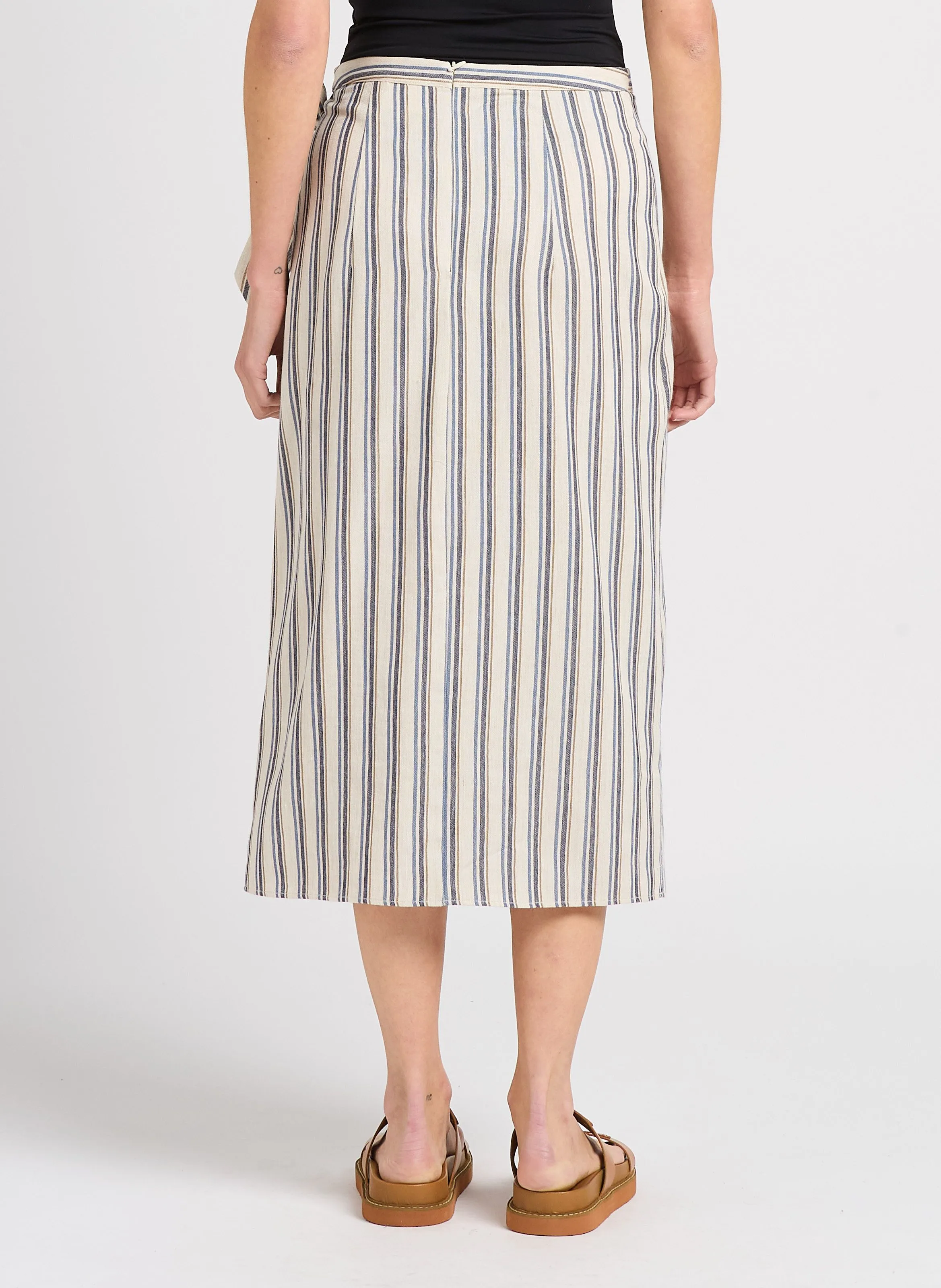 MAISON 123 ANAE - Falda midi recta de mezcla de algodón en blanco