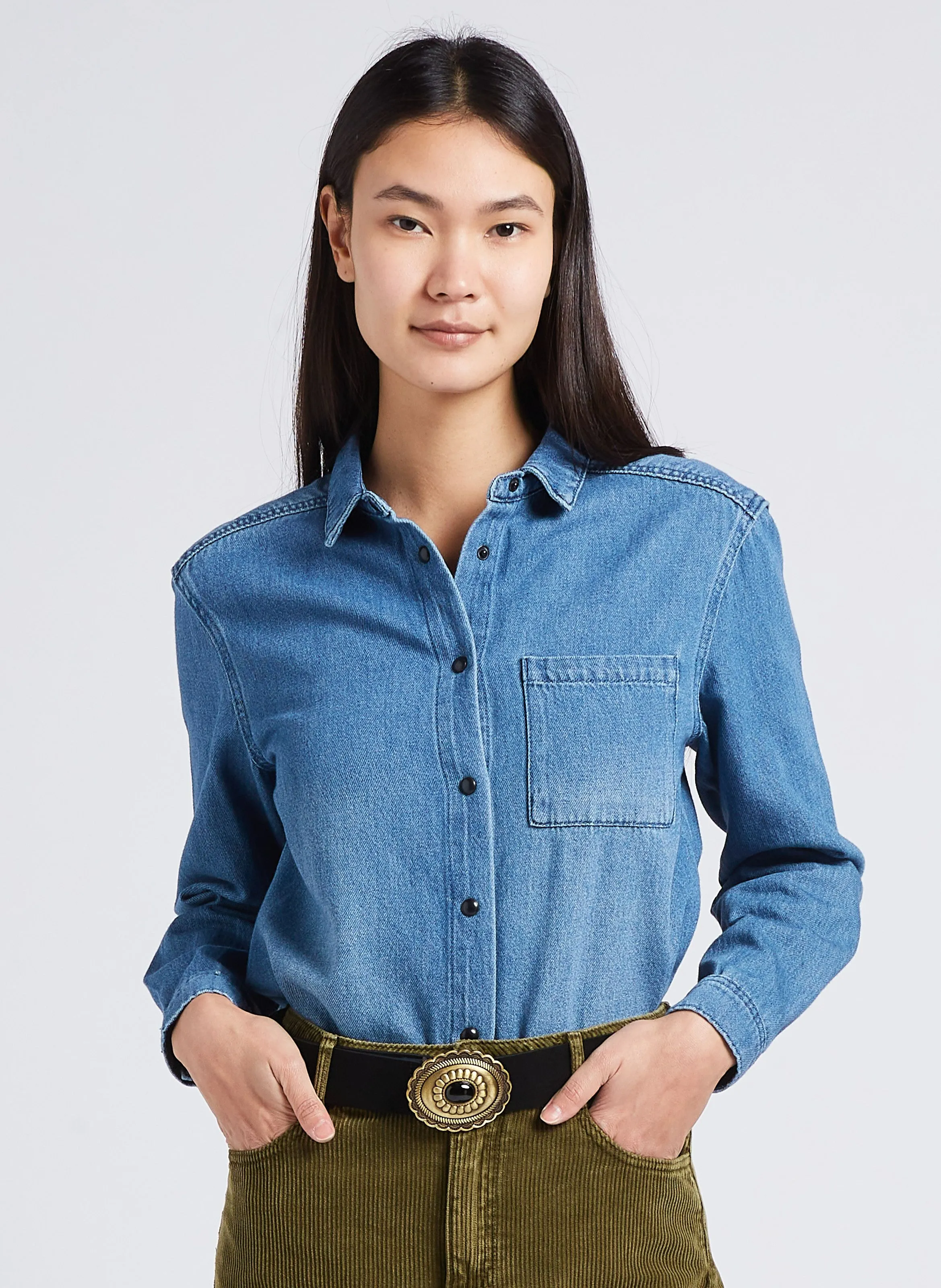 MAISON 123 THOMAS - Camisa de cuello clásico de mezclilla. en azul