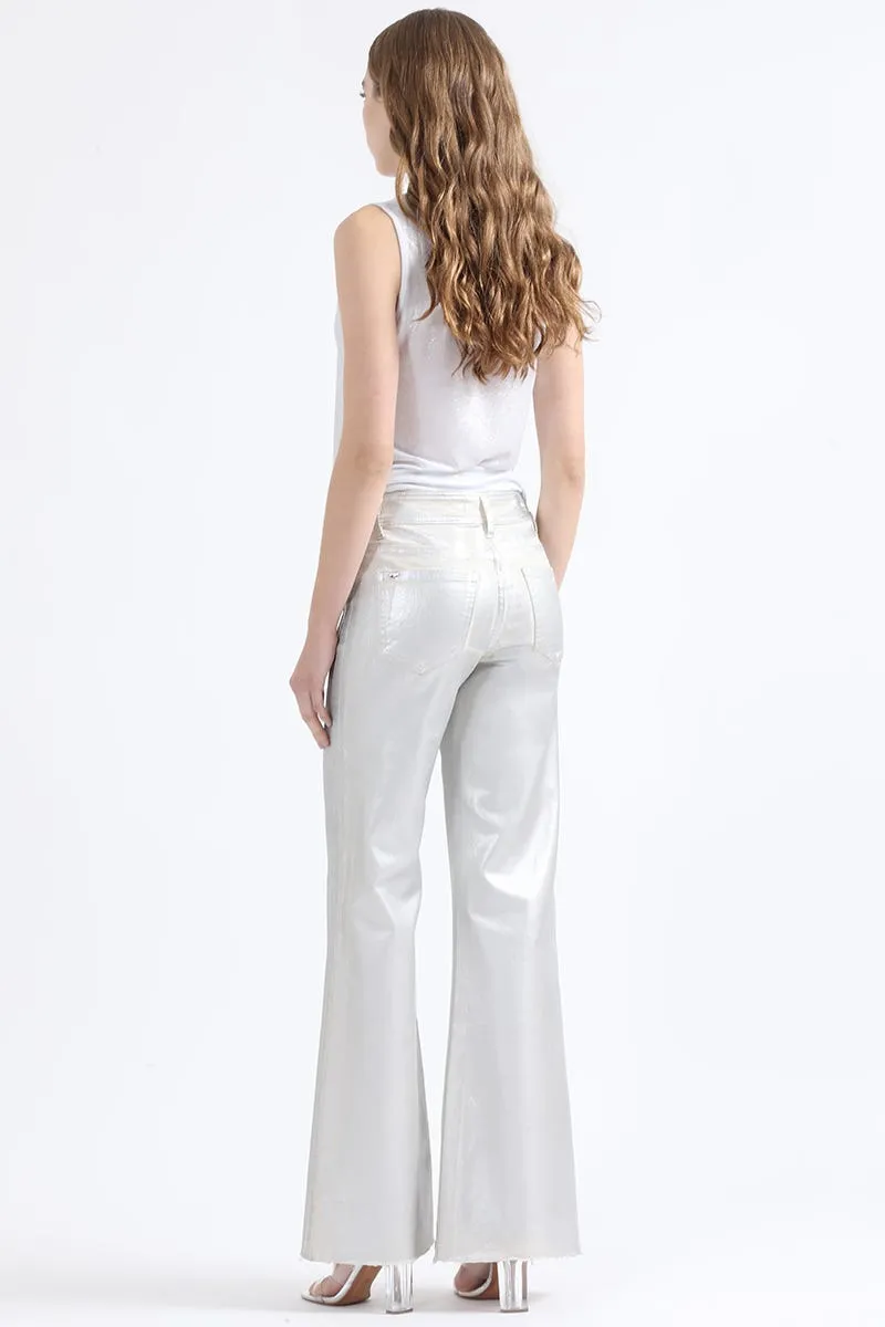 PANTALON PALAZZO, TIRO MEDIO, FOLIA METALIZADA, CRUDO