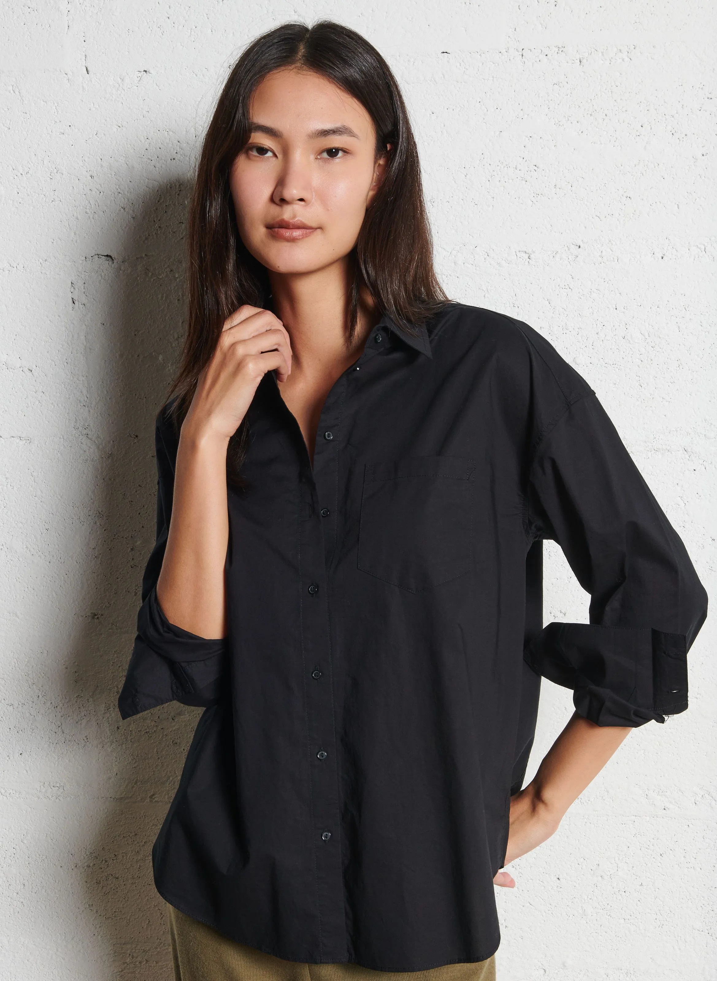 SUD EXPRESS CELISE - Camisa holgada de algodón con cuello clásico en negro