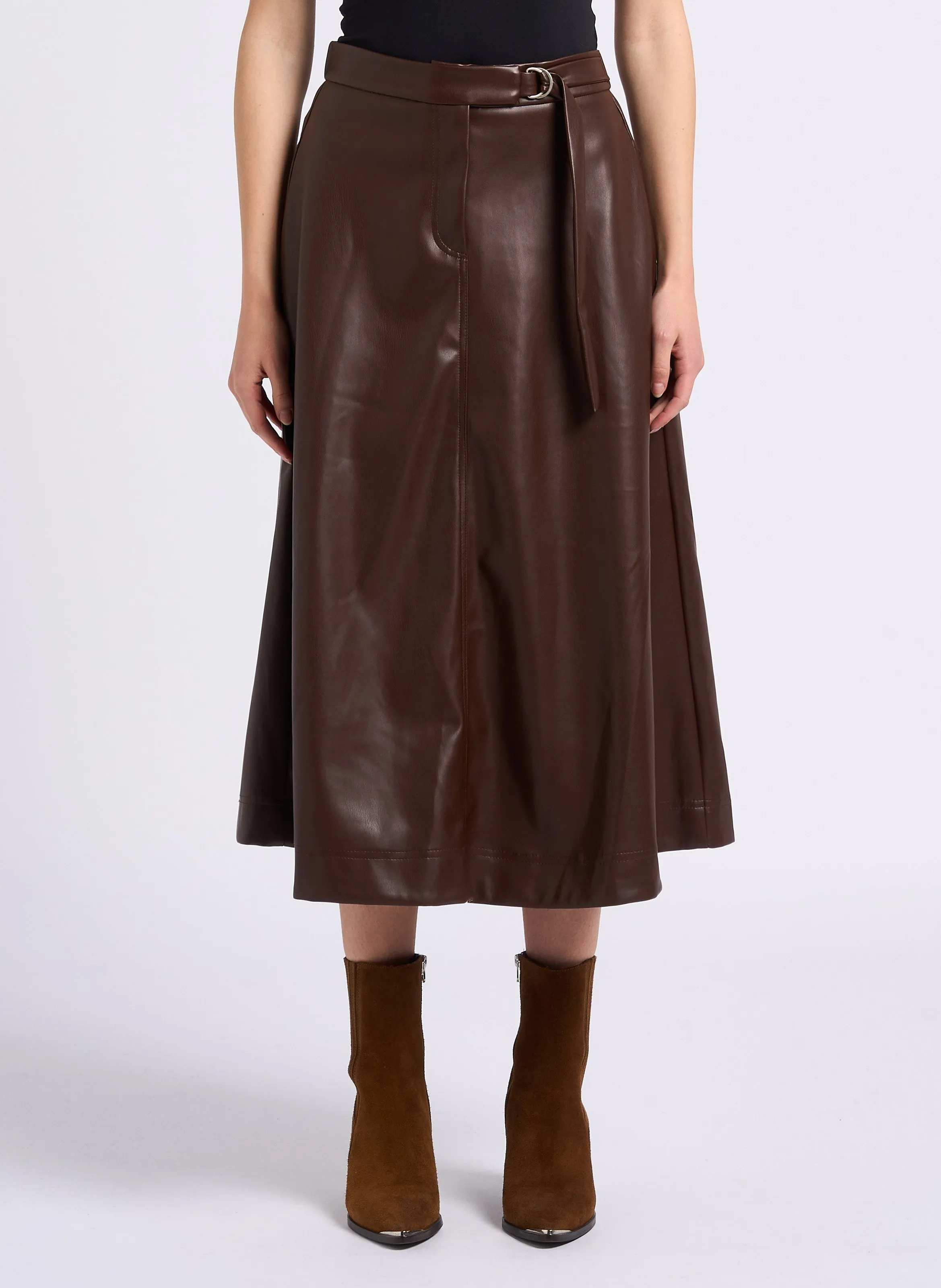 SUNCOO FLOYD - Falda midi acampanada en marron