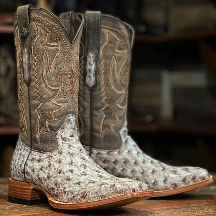 Tanner Mark Men's Bois D'Arc Full Quill Ostrich Square Toe Boots Light Brown